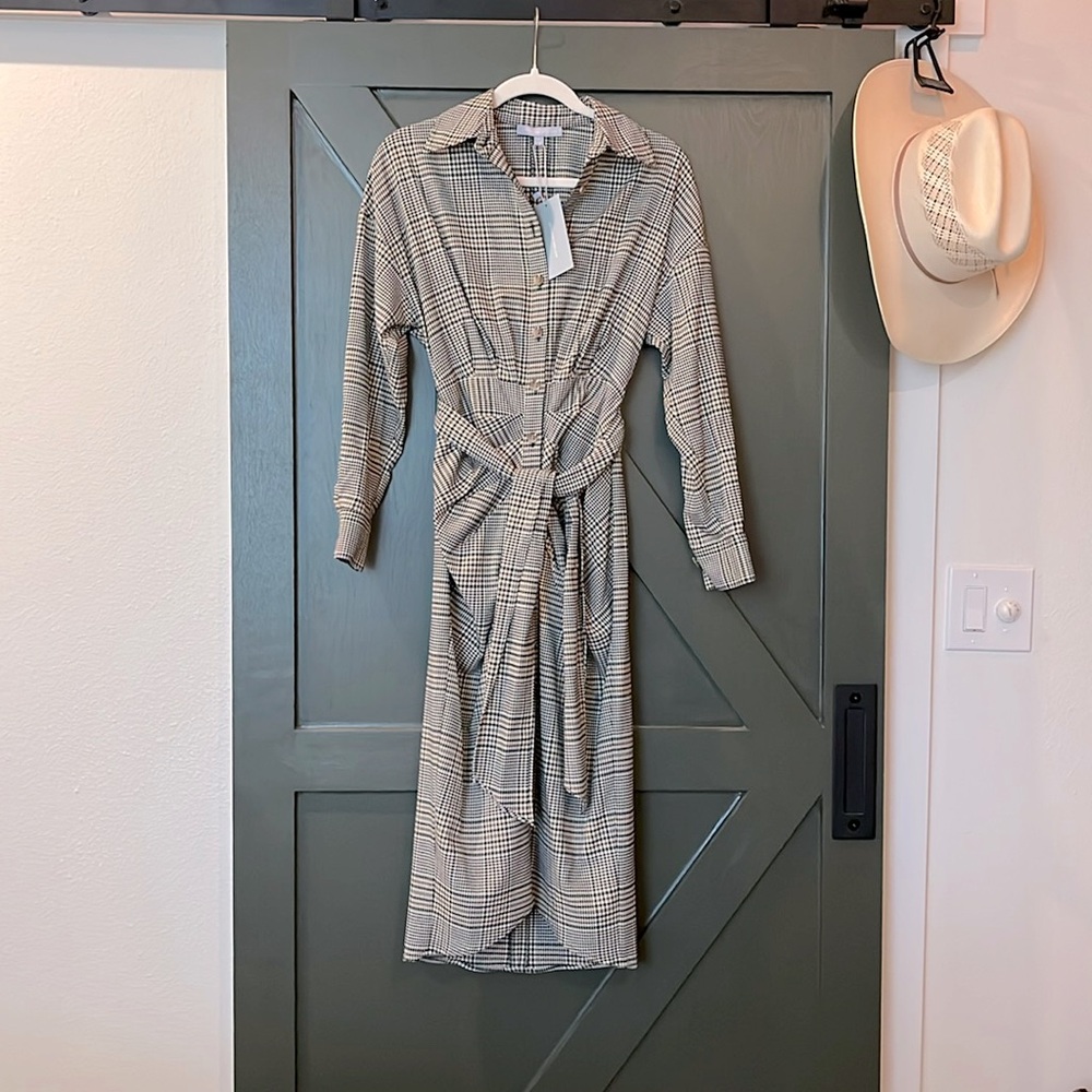 NWT Antonio Melani Roxanne Plaid Print Midi Shirt Dress